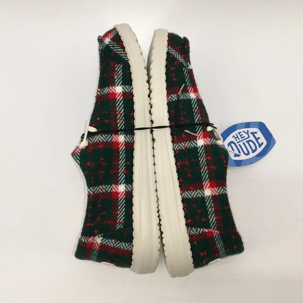 Hey Dude Wendy Confetti Plaid Cozy Loafer Womens 11 Red Green Christmas Shoe NWT